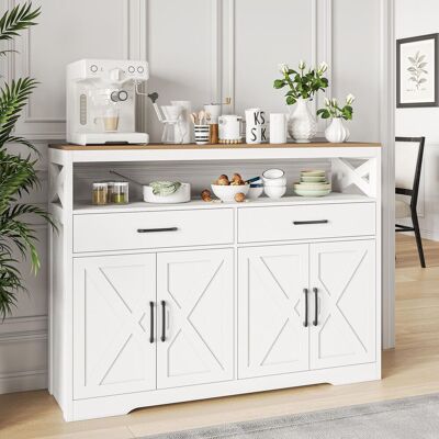 SOLKVUNZA Buffet 140x40x105 Cm, Mobile Contenitore Scandinavo Per Cucina E Sala Da Pranzo Con 2 Cassetti E 4 Ante, Mdf E Legno, Bianco SOLKVUNZA Buffet 140x40x105 Cm, Mobile Contenitore Scandinavo Per Cucina E Sala Da Pranzo Con 2 Cassetti E 4 Ante, Mdf E Legno, Bianco