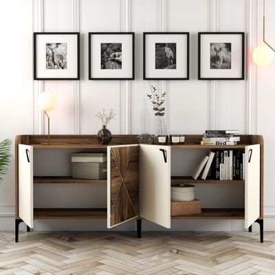 DMORA Credenza Elini, Madia 2 Ripiani, 4 Vani, 4 Ante, 180x35x78h Cm Bianco Crema DMORA Credenza Elini, Madia 2 Ripiani, 4 Vani, 4 Ante, 180x35x78h Cm Bianco Crema