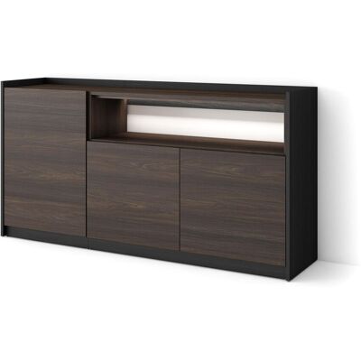 SKRAUT HOME - Credenza, Mobile, Cucina, Madia, Mobile Ingresso, 156x37x80cm, 3 Porte, Led, Stile Moderno, Rovere Scuro E Nero SKRAUT HOME - Credenza, Mobile, Cucina, Madia, Mobile Ingresso, 156x37x80cm, 3 Porte, Led, Stile Moderno, Rovere Scuro E Nero