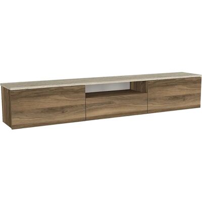 Unique Mobile Tv Sospeso Con 3 Ante E 1 Nicchia Naturale Scuro Ed Effetto Travertino Beige - Lotula Unique Mobile Tv Sospeso Con 3 Ante E 1 Nicchia Naturale Scuro Ed Effetto Travertino Beige - Lotula