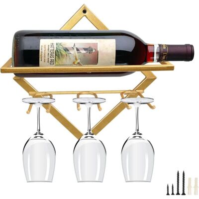 XISRENS Portabottiglie Da Parete Pieghevole In Metallo Con 3 Supporti Per Bicchieri A Stelo, Mensola Sospesa Per Casa, Cucina, Bar, Decorazione Murale (oro) XISRENS Portabottiglie Da Parete Pieghevole In Metallo Con 3 Supporti Per Bicchieri A Stelo, Mensola Sospesa Per Casa, Cucina, Bar, Decorazione Murale (oro)