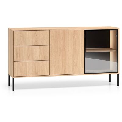PETITS-MEUBLES Buffet 2 Ante 3 Cassetti Paige Marrone E Nero 86cm PETITS-MEUBLES Buffet 2 Ante 3 Cassetti Paige Marrone E Nero 86cm
