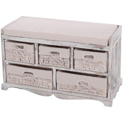 DÉCOSHOP26 Cassettiera/panca Con Cuscino E 5 Cassetti Mobile Contenitore In Stile Shabby Chic Vintage 45 X 77 X 36 Cm Legno Bianco 040011445 DÉCOSHOP26 Cassettiera/panca Con Cuscino E 5 Cassetti Mobile Contenitore In Stile Shabby Chic Vintage 45 X 77 X 36 Cm Legno Bianco 040011445