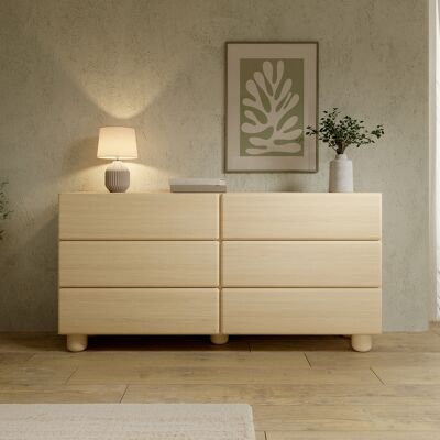 DMORA Credenza Hana, Madia 6 Cassetti, Un Ripiano, Apertura Scorrevole, 160x38x80h Cm Marrone Rovere DMORA Credenza Hana, Madia 6 Cassetti, Un Ripiano, Apertura Scorrevole, 160x38x80h Cm Marrone Rovere