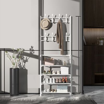 VISTRECK Appendiabiti Moderno Autoportante In Metallo, Mensola Per Appendere Abiti, Appendiabiti Da Ingresso, 60 Cm, 4 Ripiani, Bianco VISTRECK Appendiabiti Moderno Autoportante In Metallo, Mensola Per Appendere Abiti, Appendiabiti Da Ingresso, 60 Cm, 4 Ripiani, Bianco