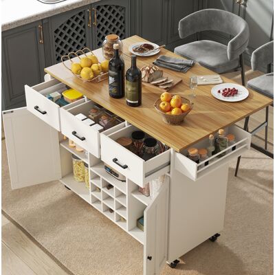 COVREO Carrello Da Cucina 104x39.5x91.5 Cm Bianco In Mdf Con Piano Pieghevole, Portabottiglie, Portaspezie E Ruote COVREO Carrello Da Cucina 104x39.5x91.5 Cm Bianco In Mdf Con Piano Pieghevole, Portabottiglie, Portaspezie E Ruote