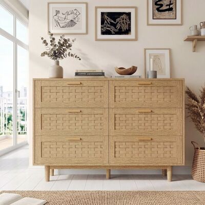 EIFSON Cassettiera A 6 Cassetti In Bambù Intrecciato, Credenza Bassa Design Naturale Con Piedini Cilindrici, Mobile Contenitore Per Soggiorno E Sala Da Pranzo, 115x40x80 Cm - Naturale EIFSON Cassettiera A 6 Cassetti In Bambù Intrecciato, Credenza Bassa Design Naturale Con Piedini Cilindrici, Mobile Contenitore Per Soggiorno E Sala Da Pranzo, 115x40x80 Cm - Naturale