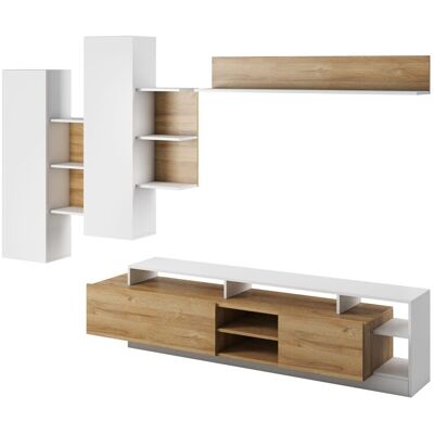 3XE LIVING Parete Attrezzata Modulare Per Tv, Rovere Grandson / Bianco, 260 X 40 X 171,5 Cm 3XE LIVING Parete Attrezzata Modulare Per Tv, Rovere Grandson / Bianco, 260 X 40 X 171,5 Cm