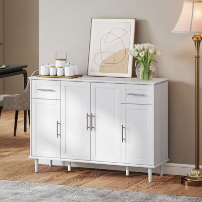 PZCC Mobile Soggiorno, Credenza Soggiorno Con 2 Cassetti E 3 Armadietti Con Ripiani Regolabili, Madia Con Gambe In Pino Per Sala Da Pranzo E Cucina, 120x38x86 Cm, Bianco PZCC Mobile Soggiorno, Credenza Soggiorno Con 2 Cassetti E 3 Armadietti Con Ripiani Regolabili, Madia Con Gambe In Pino Per Sala Da Pranzo E Cucina, 120x38x86 Cm, Bianco