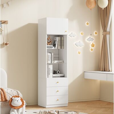 REDOM - Vetrina Contenitore 50x40x180 Cm, Ripiani In Vetro Regolabili, 3 Cassetti, Mdf E Vetro Bianco REDOM - Vetrina Contenitore 50x40x180 Cm, Ripiani In Vetro Regolabili, 3 Cassetti, Mdf E Vetro Bianco