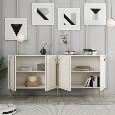 DMORA Credenza Torno, Madia 2 Ripiani, 4 Vani, 4 Ante, 180x35x80h Cm Bianco Crema DMORA Credenza Torno, Madia 2 Ripiani, 4 Vani, 4 Ante, 180x35x80h Cm Bianco Crema