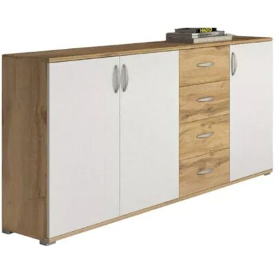 BELLAHOME Credenza Buffet 3 Ante 4 Cassetti Rovere E Bianco 160x35x83 Cm BELLAHOME Credenza Buffet 3 Ante 4 Cassetti Rovere E Bianco 160x35x83 Cm
