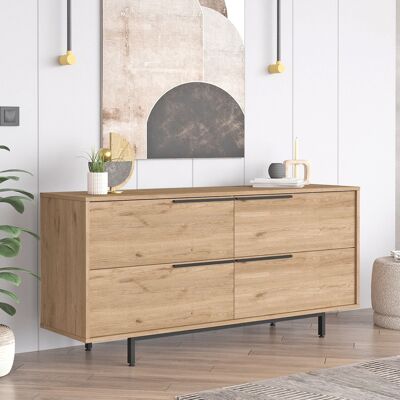 DMORA Credenza Follo, Madia 4 Vani, 4 Ante, Apertura A Ribalta, 160x45x74h Cm Marrone Rovere DMORA Credenza Follo, Madia 4 Vani, 4 Ante, Apertura A Ribalta, 160x45x74h Cm Marrone Rovere