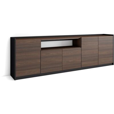 SKRAUT HOME - Credenza, Mobile, Cucina, Madia, 260x37x80cm, 5 Porte, Rovere Scuro E Nero SKRAUT HOME - Credenza, Mobile, Cucina, Madia, 260x37x80cm, 5 Porte, Rovere Scuro E Nero