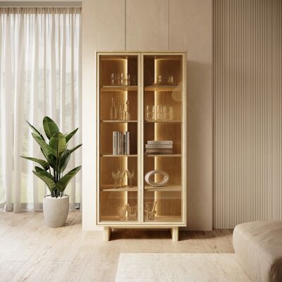DMORA Vetrina Hasa, Mobile Espositore 4 Ripiani, 2 Ante, Con Led, 94x38x195h Cm Marrone Rovere DMORA Vetrina Hasa, Mobile Espositore 4 Ripiani, 2 Ante, Con Led, 94x38x195h Cm Marrone Rovere