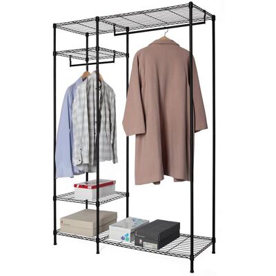 MBI - Stand Appendiabiti In Metallo Nero Con Ripiani 120x45x180 Cm MBI - Stand Appendiabiti In Metallo Nero Con Ripiani 120x45x180 Cm