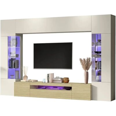 TOPQUALITY FURNITURE Parete Attrezzata 2 Vetrine Porta Tv Libreria Beige Rovere Soggiorno TOPQUALITY FURNITURE Parete Attrezzata 2 Vetrine Porta Tv Libreria Beige Rovere Soggiorno