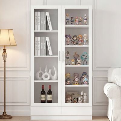EIFSON Vetrina In Vetro 80x40x160cm, Libreria In Legno Con Ante E Cassetti, Mobile Contenitore Per Ufficio, Soggiorno, Sala Da Pranzo - Bianco EIFSON Vetrina In Vetro 80x40x160cm, Libreria In Legno Con Ante E Cassetti, Mobile Contenitore Per Ufficio, Soggiorno, Sala Da Pranzo - Bianco