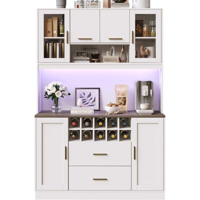 STILVORA Credenza Da Cucina Con 6 Ante, 2 Cassetti, Portabottiglie, Led E Prese Usb, In Mdf, 120x36,3x180 Cm, Bianco STILVORA Credenza Da Cucina Con 6 Ante, 2 Cassetti, Portabottiglie, Led E Prese Usb, In Mdf, 120x36,3x180 Cm, Bianco