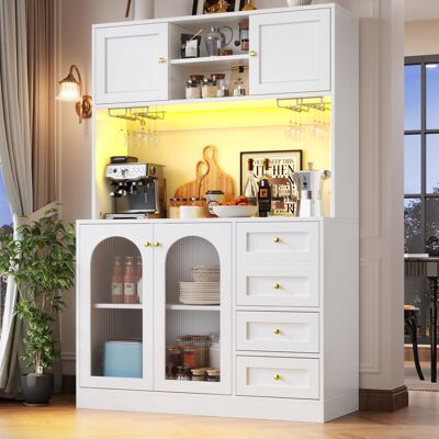 COVREO Buffet 120x40x188 Cm Bianco In Mdf Con Vetro Scanalato, Led Integrato E 4 Ante COVREO Buffet 120x40x188 Cm Bianco In Mdf Con Vetro Scanalato, Led Integrato E 4 Ante