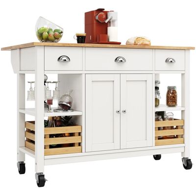 ELVMI Carrello Da Cucina Con 1 Cassetto, 1 Cesto Estraibile, Ripiano Regolabile, Piano Pieghevole E Ruote, In Mdf, Naturale E Bianco ELVMI Carrello Da Cucina Con 1 Cassetto, 1 Cesto Estraibile, Ripiano Regolabile, Piano Pieghevole E Ruote, In Mdf, Naturale E Bianco