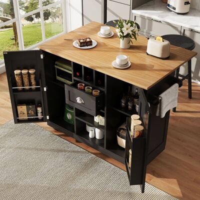 ELVMI Carrello Da Cucina Con 2 Ante E 1 Cassetto, Portasciugamani, Portabottiglie E Ruote, 140 X 40 X 93.5 Cm, Nero ELVMI Carrello Da Cucina Con 2 Ante E 1 Cassetto, Portasciugamani, Portabottiglie E Ruote, 140 X 40 X 93.5 Cm, Nero