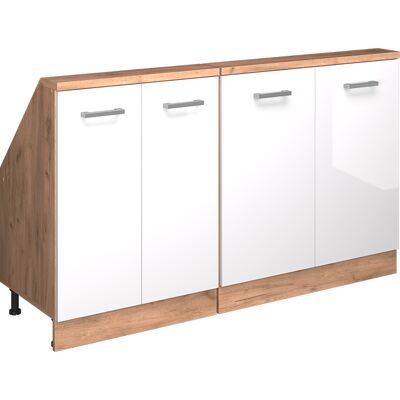 Vicco Mobile Cucina Sottotetto R-line, Bianco Lucido/oro Power Oak, 140 Cm Set Di 2, Vicco Mobile Cucina Sottotetto R-line, Bianco Lucido/oro Power Oak, 140 Cm Set Di 2,