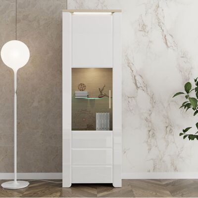 DMORA Vetrina Cibiana, Mobile Espositore 5 Ripiani, Un'anta, Anta E Ripiano Dettaglio Vetro, 64x35x194h Cm Marrone Rovere DMORA Vetrina Cibiana, Mobile Espositore 5 Ripiani, Un'anta, Anta E Ripiano Dettaglio Vetro, 64x35x194h Cm Marrone Rovere