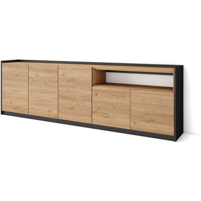 SKRAUT HOME - Credenza, Mobile, Cucina, Madia, 260x37x80cm, 5 Porte, Rovere E Nero SKRAUT HOME - Credenza, Mobile, Cucina, Madia, 260x37x80cm, 5 Porte, Rovere E Nero