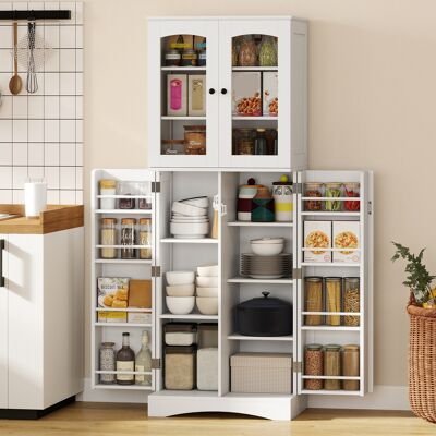 PZCC Credenza Alta Da Cucina, Vetrina In Acrilico, 4 Ante, 10 Scomparti, 8 Supporti Per Ripiani, 60 X 40 X 162 Cm, Bianca PZCC Credenza Alta Da Cucina, Vetrina In Acrilico, 4 Ante, 10 Scomparti, 8 Supporti Per Ripiani, 60 X 40 X 162 Cm, Bianca