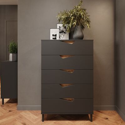 Vicco Cassettiera Marelle, Antracite/rovere Artigianale, 76 X 120 Cm Con 5 Cassetti, Vicco Cassettiera Marelle, Antracite/rovere Artigianale, 76 X 120 Cm Con 5 Cassetti,