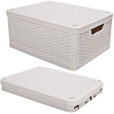 TREETALK Scatola Portaoggetti Pieghevole In 2 Pezzi Con Coperchio, 43,8 X 33 X 24,5 Cm, Scatola Portaoggetti In Plastica Con Maniglia, Cesto Portaoggetti Intrecciato Impilabile Per Vestiti, Giocattoli E Libri. TREETALK Scatola Portaoggetti Pieghevole In 2 Pezzi Con Coperchio, 43,8 X 33 X 24,5 Cm, Scatola Portaoggetti In Plastica Con Maniglia, Cesto Portaoggetti Intrecciato Impilabile Per Vestiti, Giocattoli E Libri.