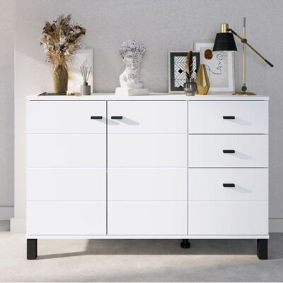 DMORA Credenza Guatav, Madia 3 Cassetti, 2 Ripiani, Apertura Battente, Scorrevole, 116x35x78h Cm Bianco Opaco DMORA Credenza Guatav, Madia 3 Cassetti, 2 Ripiani, Apertura Battente, Scorrevole, 116x35x78h Cm Bianco Opaco