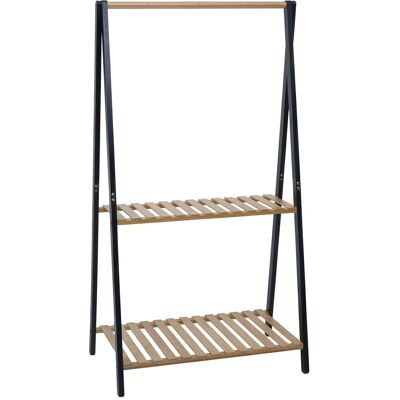HHG Appendiabiti Aperto In Bambù -367, Guardaroba, Portaoggetti, Scarpiera, Con Asta E 2 Ripiani, 130x70x44 Cm, Nero HHG Appendiabiti Aperto In Bambù -367, Guardaroba, Portaoggetti, Scarpiera, Con Asta E 2 Ripiani, 130x70x44 Cm, Nero