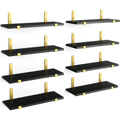 BAKAJI Set 8 Mensole Da Parete In Legno Nero E Staffe Oro Scaffalatura Da Muro 40x15cm BAKAJI Set 8 Mensole Da Parete In Legno Nero E Staffe Oro Scaffalatura Da Muro 40x15cm