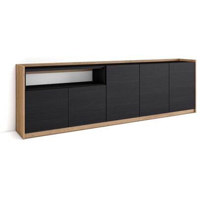 SKRAUT HOME - Credenza, Mobile, Cucina, Madia, 260x37x80cm, 5 Porte, Nero E Rovere SKRAUT HOME - Credenza, Mobile, Cucina, Madia, 260x37x80cm, 5 Porte, Nero E Rovere