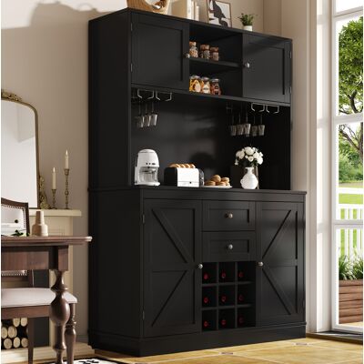 REDOM - Credenza Da Cucina 120x40x188 Cm, 4 Ante E 2 Cassetti, Ripiani Regolabili, Portabicchieri E Portabottiglie, Mdf Nero REDOM - Credenza Da Cucina 120x40x188 Cm, 4 Ante E 2 Cassetti, Ripiani Regolabili, Portabicchieri E Portabottiglie, Mdf Nero