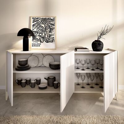 DMORA Credenza Caribou, Madia 2 Ripiani, 3 Ante, Con Piedini, 40x150x78h Cm Bianco DMORA Credenza Caribou, Madia 2 Ripiani, 3 Ante, Con Piedini, 40x150x78h Cm Bianco