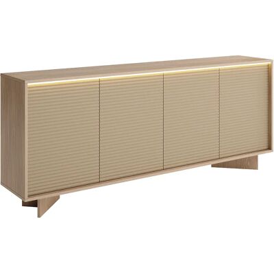 Unique Credenza 4 Ante Con Led In Mdf - Beige E Naturale Chiaro - Mayrona Unique Credenza 4 Ante Con Led In Mdf - Beige E Naturale Chiaro - Mayrona
