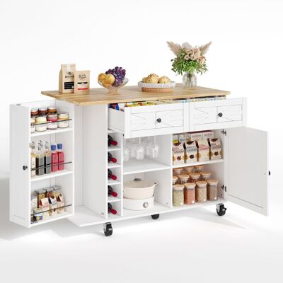STILVORA Carrello Da Cucina Con 1 Anta, 2 Cassetti, Piano Pieghevole, Portabicchieri E Portasciugamani In Mdf 120 X 45 X 89 Cm STILVORA Carrello Da Cucina Con 1 Anta, 2 Cassetti, Piano Pieghevole, Portabicchieri E Portasciugamani In Mdf 120 X 45 X 89 Cm