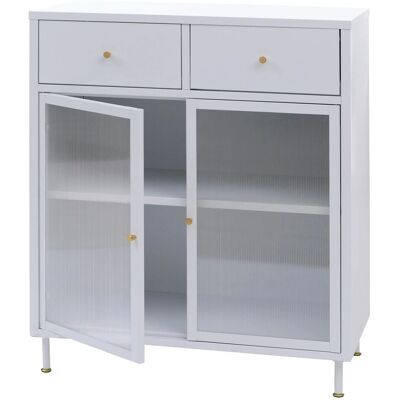 DÉCOSHOP26 Cassettiera In Metallo Bianco In Stile Industriale Con Ante In Vetro Scanalato 2 Cassetti E Ripiano Regolabile 96x80x40 Cm 040008875 DÉCOSHOP26 Cassettiera In Metallo Bianco In Stile Industriale Con Ante In Vetro Scanalato 2 Cassetti E Ripiano Regolabile 96x80x40 Cm 040008875