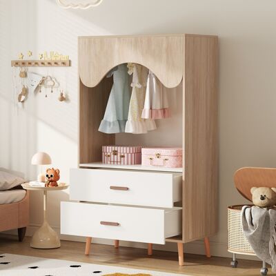 COVREO Armadio Aperto Per Bambini 80x46x141.5 Cm Bianco E Legno Naturale In Mdf Con 2 Cassetti E Barra Appendiabiti COVREO Armadio Aperto Per Bambini 80x46x141.5 Cm Bianco E Legno Naturale In Mdf Con 2 Cassetti E Barra Appendiabiti