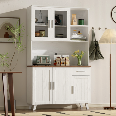 OKMYHOME Mobile Contenitore 114 Rustico Vetrine Bianco Marrone OKMYHOME Mobile Contenitore 114 Rustico Vetrine Bianco Marrone