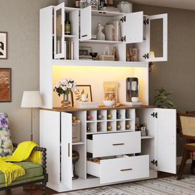 COVREO Credenza 120x36.3x180 Cm Bianca In Mdf E Metallo Con Led, Prese Integrate, 6 Ante, 2 Cassetti E Portabottiglie COVREO Credenza 120x36.3x180 Cm Bianca In Mdf E Metallo Con Led, Prese Integrate, 6 Ante, 2 Cassetti E Portabottiglie