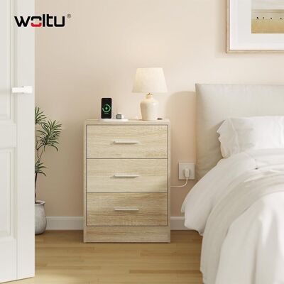 WOLTU 1x Comodino Da Camera Da Letto Con Stazione Di Ricarica Cameretta Moderno Cassettiera Con 3 Cassetti Mobiletto Da Salotto Rovere Chiaro WOLTU 1x Comodino Da Camera Da Letto Con Stazione Di Ricarica Cameretta Moderno Cassettiera Con 3 Cassetti Mobiletto Da Salotto Rovere Chiaro