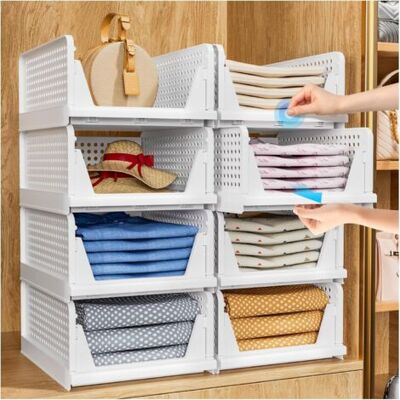 KEEMOTE Organizzatori Per Armadio - Set Di 2 Organizer Pieghevoli Per Armadio, Scatole Portaoggetti Impilabili, Cestini Organizer In Plastica Per Cassetti Per Camera Da Letto, Cucina, Bagno KEEMOTE Organizzatori Per Armadio - Set Di 2 Organizer Pieghevoli Per Armadio, Scatole Portaoggetti Impilabili, Cestini Organizer In Plastica Per Cassetti Per Camera Da Letto, Cucina, Bagno