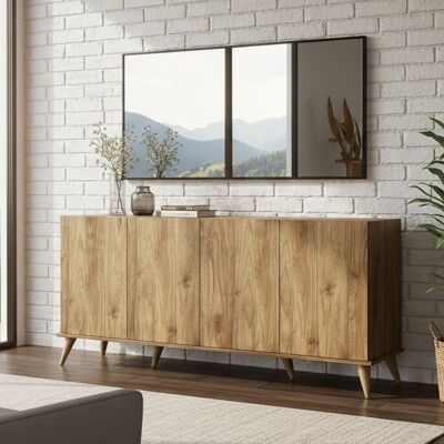 DMORA Credenza Paine, Madia 2 Ripiani, Apertura Battente, 4 Ante, 180x45x81h Cm Marrone Noce DMORA Credenza Paine, Madia 2 Ripiani, Apertura Battente, 4 Ante, 180x45x81h Cm Marrone Noce