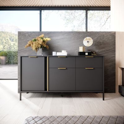 DMORA Credenza Hametesi, Madia 2 Cassetti, 3 Ripiani, Apertura Battente, Scorrevole, 153x40x81h Cm Nero DMORA Credenza Hametesi, Madia 2 Cassetti, 3 Ripiani, Apertura Battente, Scorrevole, 153x40x81h Cm Nero