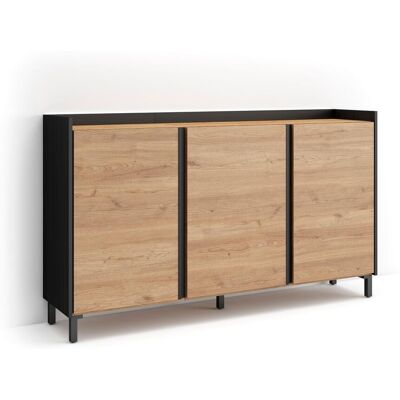 SKRAUT HOME - Credenza, Mobile, Cucina, Madia, Mobile Ingresso, 156x35x91cm, 3 Porte, Design Industriale, Led, Stile Moderno, Rovere E Nero SKRAUT HOME - Credenza, Mobile, Cucina, Madia, Mobile Ingresso, 156x35x91cm, 3 Porte, Design Industriale, Led, Stile Moderno, Rovere E Nero