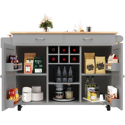 ELVMI Carrello Da Cucina Con Ripiani Regolabili E Portabottiglie, Con Ruote, Mdf E Metallo, 102 X 45 X 92 Cm, Grigio ELVMI Carrello Da Cucina Con Ripiani Regolabili E Portabottiglie, Con Ruote, Mdf E Metallo, 102 X 45 X 92 Cm, Grigio
